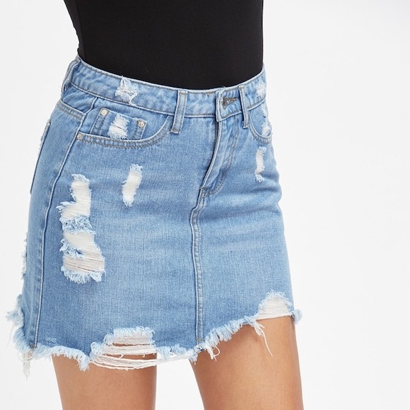 Dresses & Skirts - Distressed Frayed Denim Skirt